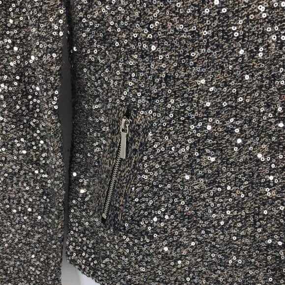 Chico's silver sequin asymmetrical zip jacket ladies size 8 - Picture 3 of 7